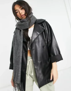 Scarves*DESIGN Supersoft Scarf With Tassels In Charcoal Grey