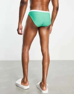 Swimwear*DESIGN Swim Briefs With Contrast White Tipping In Bright Green Fern Green