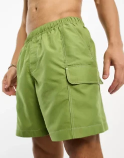 Swimwear*DESIGN Swim Shorts In Mid Length With Cargo Pockets In Green