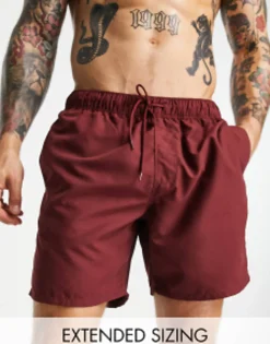 Swimwear*DESIGN Swim Shorts In Mid Length In Burgundy