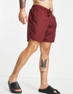 Swimwear*DESIGN Swim Shorts In Mid Length In Burgundy