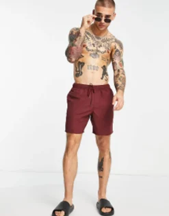 Swimwear*DESIGN Swim Shorts In Mid Length In Burgundy
