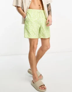 Swimwear*DESIGN Swim Shorts In Short Length In Leopard Print In Green Sap Green