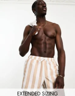 Swimwear*DESIGN Swim Shorts In Short Length In Brown Stripe Multi