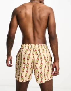 Swimwear*DESIGN Swim Shorts In Short Length In Hot Sauce Print Multi