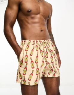 Swimwear*DESIGN Swim Shorts In Short Length In Hot Sauce Print Multi
