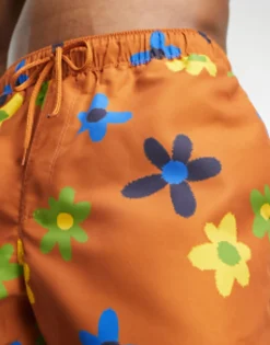 Swimwear*DESIGN Swim Shorts In Short Length In Floral Print In Brown Caramel Brown