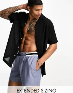 Swimwear*DESIGN Swim Shorts In Short Length With Smart Styling In Charcoal Folkstone Grey