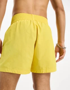 Swimwear*DESIGN Swim Shorts In Short Length With Thick Waistband In Yellow