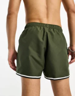 Swimwear*DESIGN Swim Shorts In Short Length With Cargo Pocket And Contrast Binding In Khaki