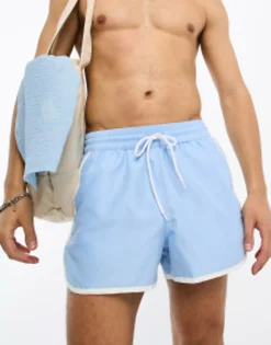 Swimwear*DESIGN Swim Shorts In Super Short Length With Contrast Side Panels In Blue