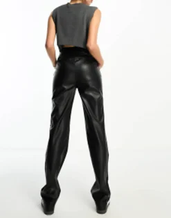 Tall*DESIGN Tall Faux Leather Straight Leg Trousers In Black