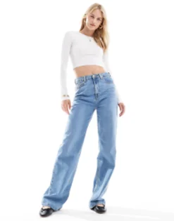 Tall*Tall Design Fitted Crop T-Shirt With Long Sleeve In White