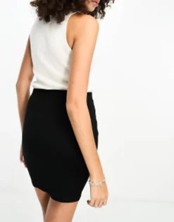 Tall*Tall Design Jersey Pencil Mini Skirt In Black