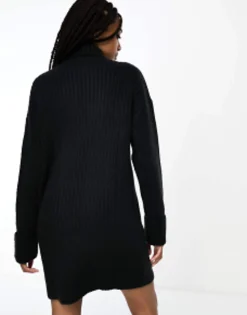 Tall*Tall Design Knitted Jumper Mini Dress With High Neck In Black
