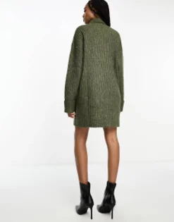 Tall*Tall Design Knitted Jumper Mini Dress With High Neck In Khaki