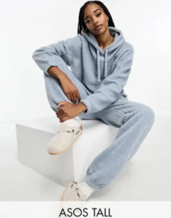 Tall*Tall Design Lounge Borg Hoodie & Jogger Set In Blue