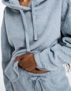 Tall*Tall Design Lounge Borg Hoodie & Jogger Set In Blue