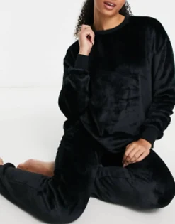 Tall*Tall Design Lounge Super Soft Fleece Sweat & Jogger Set In Black