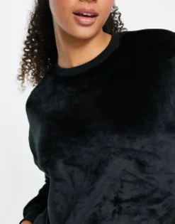 Tall*Tall Design Lounge Super Soft Fleece Sweat & Jogger Set In Black
