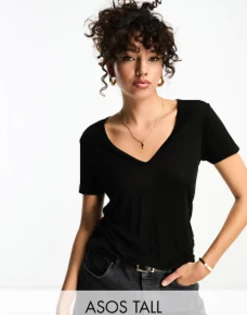 Tall*Tall Design Relaxed V Neck T-Shirt In Black