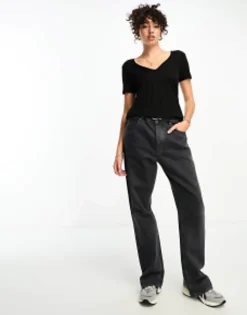 Tall*Tall Design Relaxed V Neck T-Shirt In Black