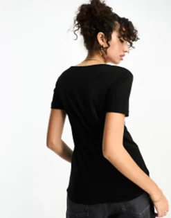 Tall*Tall Design Relaxed V Neck T-Shirt In Black
