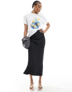 Skirts*DESIGN Tall Satin Bias Midi Skirt In Black