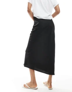 Skirts*DESIGN Tall Satin Bias Midi Skirt In Black