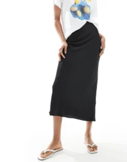Skirts*DESIGN Tall Satin Bias Midi Skirt In Black