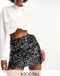 Tall*Tall Design Sequin Mini Skirt In Black