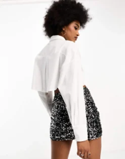 Tall*Tall Design Sequin Mini Skirt In Black
