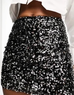 Tall*Tall Design Sequin Mini Skirt In Black