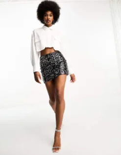 Tall*Tall Design Sequin Mini Skirt In Black