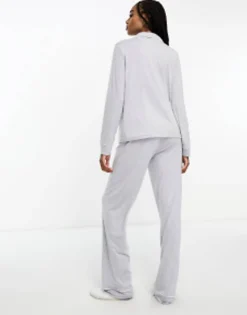 Tall*Tall Design Soft Jersey Long Sleeve Shirt & Trouser Pyjama Set With Contrast Piping In Grey Marl