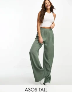 Tall*DESIGN Tall Wide Leg Trouser In Dark Green