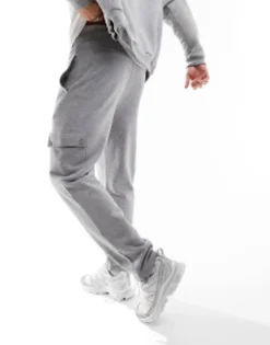 Tracksuits*DESIGN Tapered Cargo Joggers With Toggle In Grey Marl