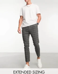 Suits & Tailoring*DESIGN Tapered Wool Mix Smart Trousers In Window Check Charcoal