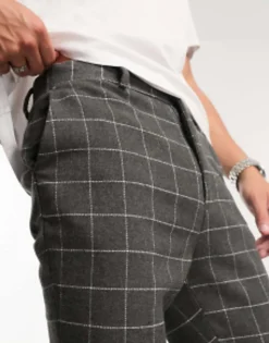 Suits & Tailoring*DESIGN Tapered Wool Mix Smart Trousers In Window Check Charcoal