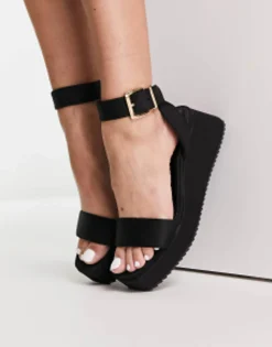 Flat Sandals*DESIGN Tati Flatform Sandals In Black