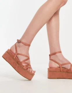 Flat Sandals*DESIGN Taurus Strappy Flatform Sandals In Beige
