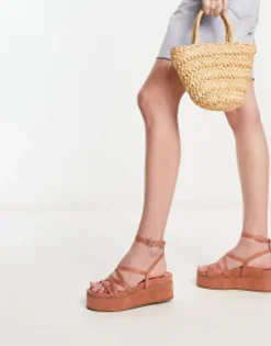 Flat Sandals*DESIGN Taurus Strappy Flatform Sandals In Beige