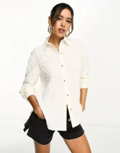 Shirts*DESIGN Textured Relaxed Button Through Shirt In White