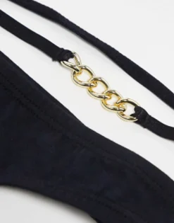 Underwear*DESIGN Thong With Strapping And Chain Detail Black