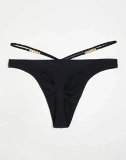 Underwear*DESIGN Thong With Strapping And Chain Detail Black