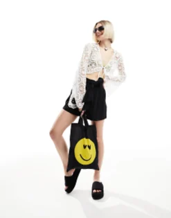 Shorts*DESIGN Tie Waist Short With Linen In Black