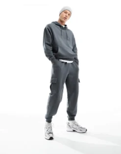Tracksuits*DESIGN Tracksuit With Oversized Hoodie And Relaxed Joggers In Charcoal Dark Shadow
