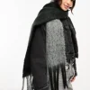 Scarves*DESIGN Two Tone Fluffy Tassel Scarf In Grey And Black Multi
