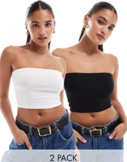 Multipacks*DESIGN Ultimate Crop Bandeau Top 2 Pack In Multi Black & White