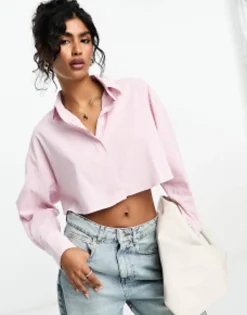 Shirts*DESIGN Ultimate Cropped Shirt In Pink Stripe